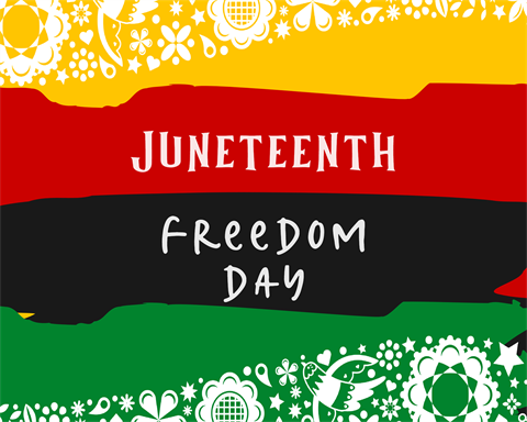 Juneteenth Freedom Day on yellow, red, black, and green design