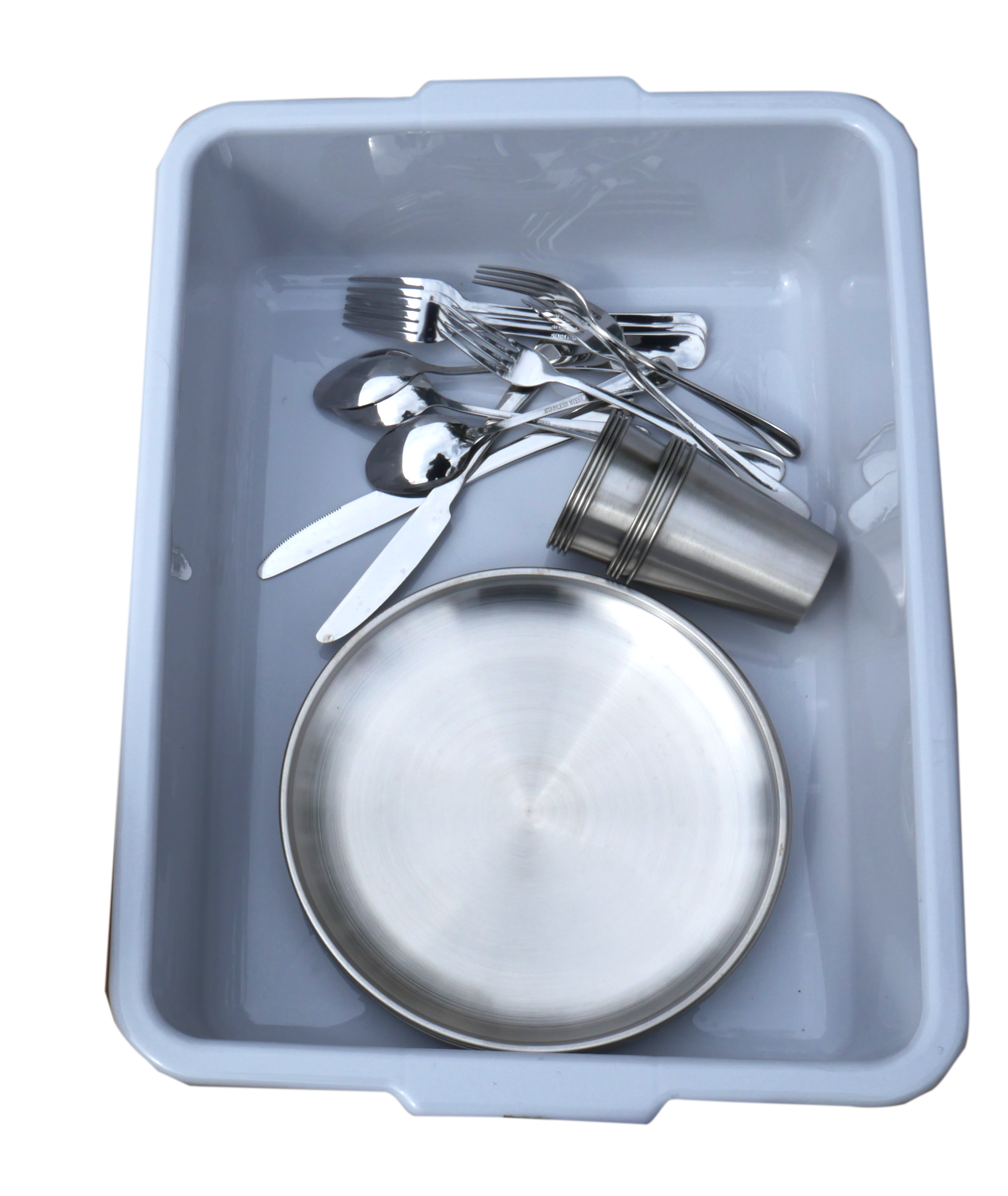 bussing tub full of dishes