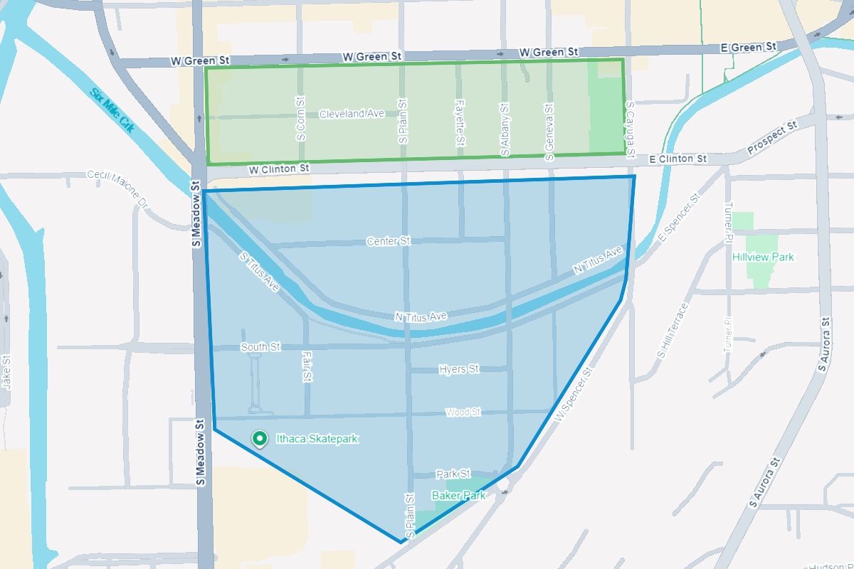 Ithaca area map depicting the South Collection Areas
