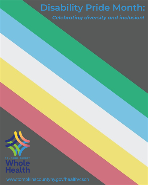 Disability Pride Month flag with TCWH logo