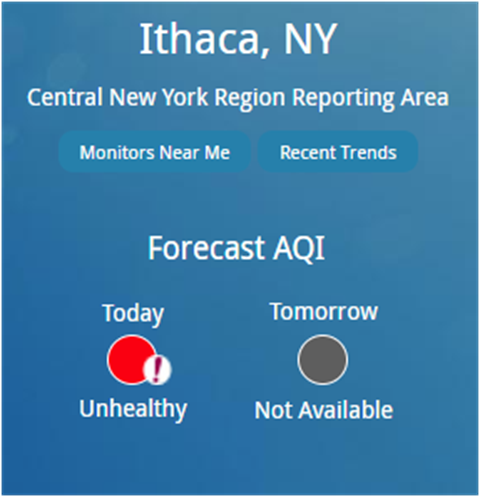 Screen snip from the AQI website for Wednesday July 15, 2026