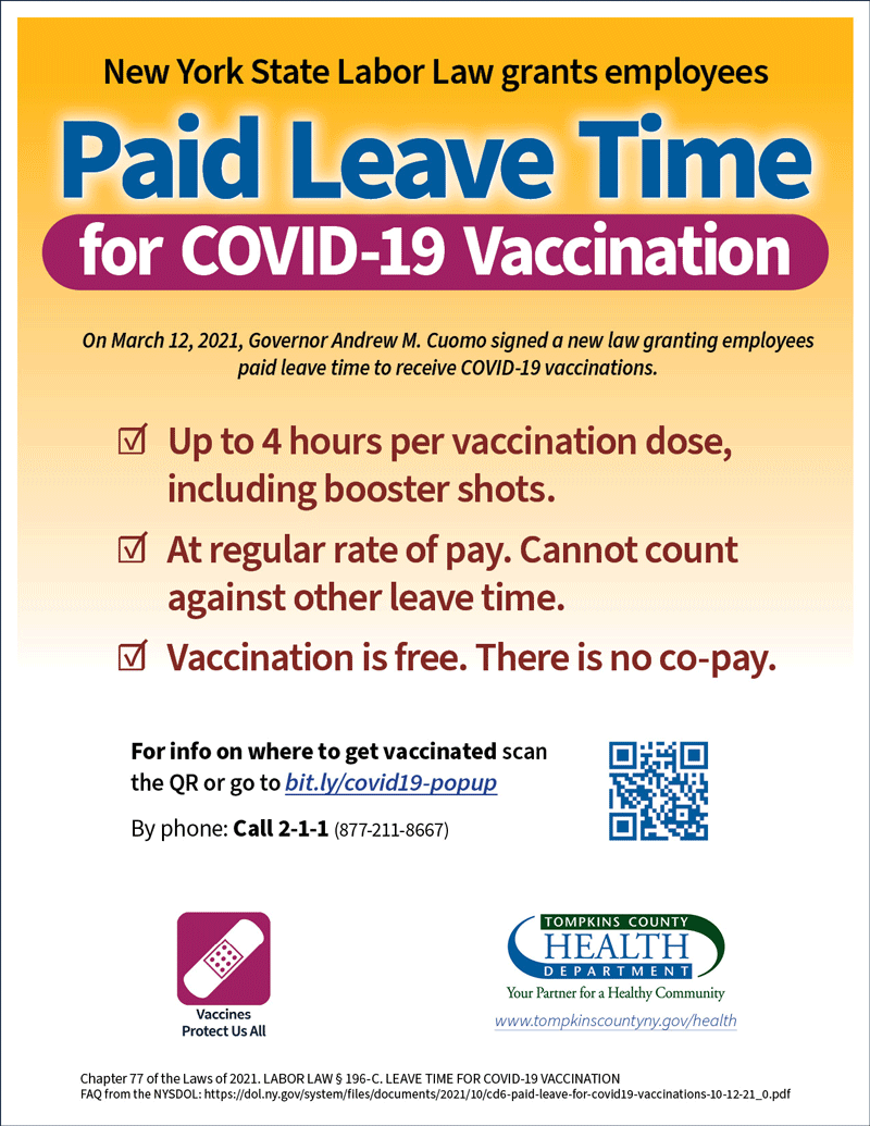 Paid Leave Time for COVID-19 Vaccination -- image of a flyer