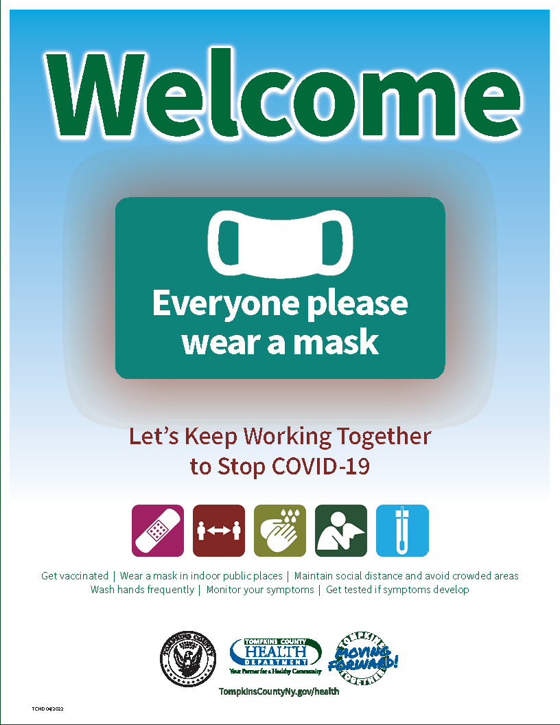 Sign image: Welcome Please Wear a Mask (blue) 