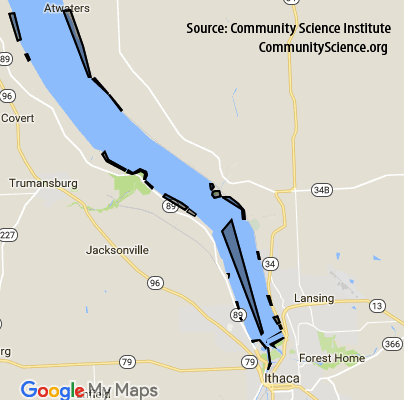 Screenshot of the CSI HABs map for Cayuga Lake