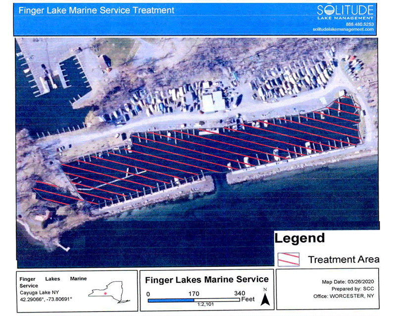 Aerial view of Lansing Harbor showing 2023 treatment area 