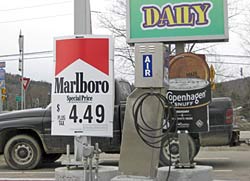 Tobacco ads next to the air machine, Exit 8 off I-88, Mar 2008